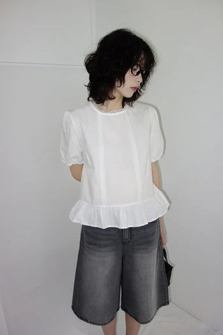 Desha Lace Frill Puff Blouse