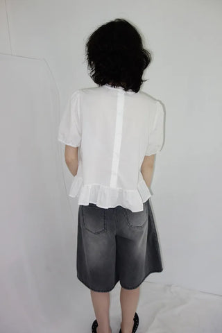 Desha Lace Frill Puff Blouse
