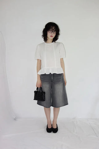 Desha Lace Frill Puff Blouse