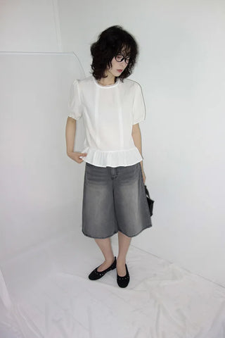Desha Lace Frill Puff Blouse