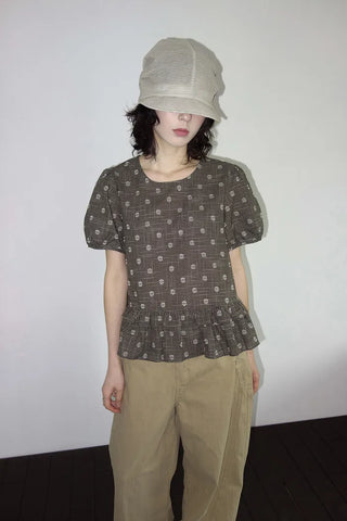 [2 colors] Rashido Dot Check Blouse