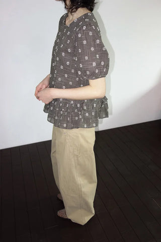 [2 colors] Rashido Dot Check Blouse