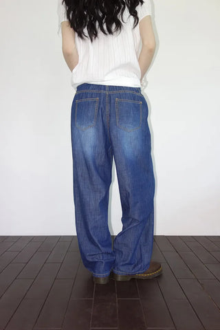 [2 colors] Multi-band curved denim pants