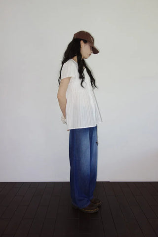 [2 colors] Multi-band curved denim pants