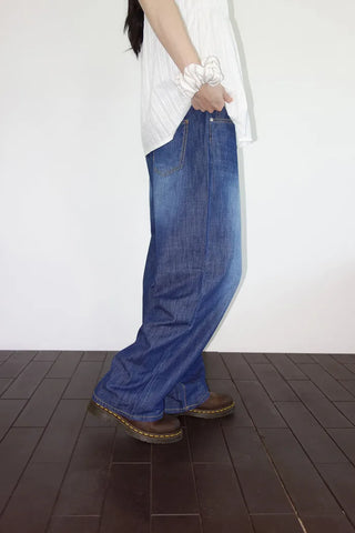 [2 colors] Multi-band curved denim pants