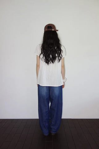 [2 colors] Multi-band curved denim pants