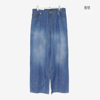 [2 colors] Multi-band curved denim pants