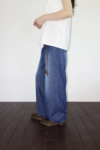 [2 colors] Multi-band curved denim pants