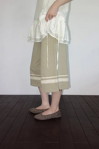 [2 colors] Seiki Lace Banding Bermuda Pants