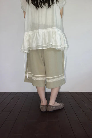 [2 colors] Seiki Lace Banding Bermuda Pants
