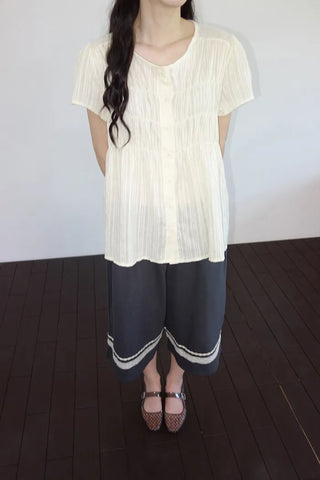 [2 colors] Seiki Lace Banding Bermuda Pants