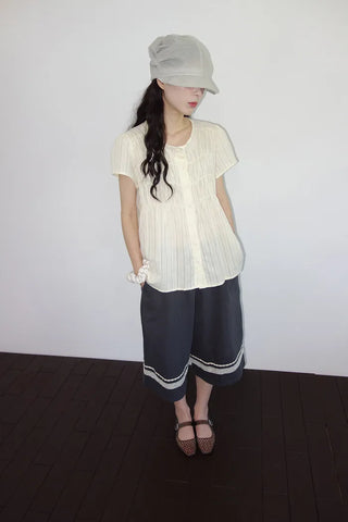 [2 colors] Seiki Lace Banding Bermuda Pants