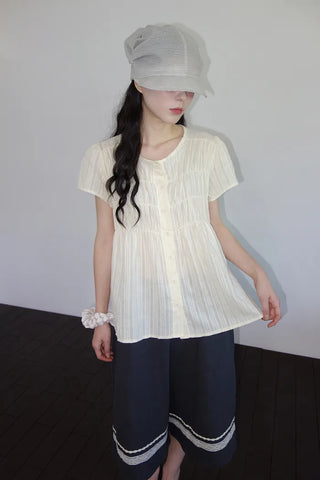 [2 colors] Seiki Lace Banding Bermuda Pants