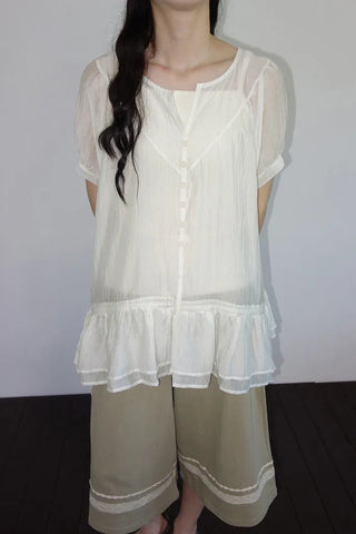 [2 colors] Seiki Lace Banding Bermuda Pants