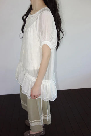 [2 colors] Seiki Lace Banding Bermuda Pants