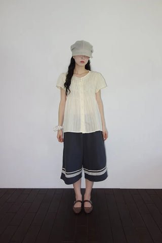 [2 colors] Seiki Lace Banding Bermuda Pants