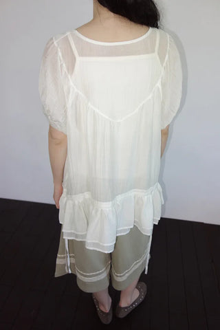 [3 colors] Elise Sheer Shirred Blouse