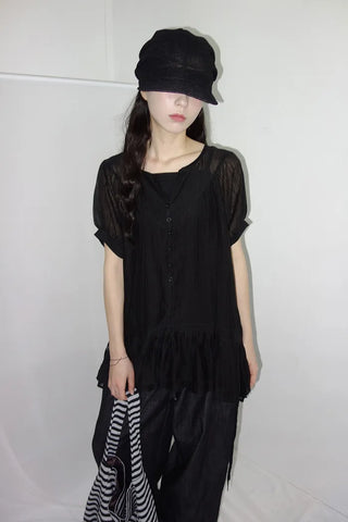 [3 colors] Elise Sheer Shirred Blouse