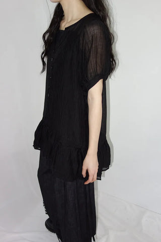 [3 colors] Elise Sheer Shirred Blouse