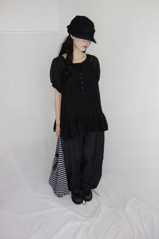 [3 colors] Elise Sheer Shirred Blouse