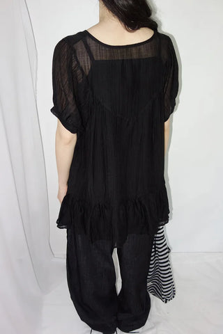 [3 colors] Elise Sheer Shirred Blouse