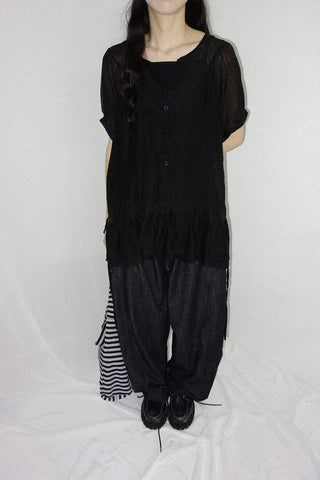 [3 colors] Elise Sheer Shirred Blouse