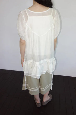 [3 colors] Elise Sheer Shirred Blouse