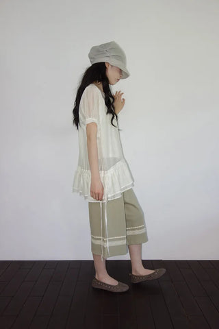 [3 colors] Elise Sheer Shirred Blouse
