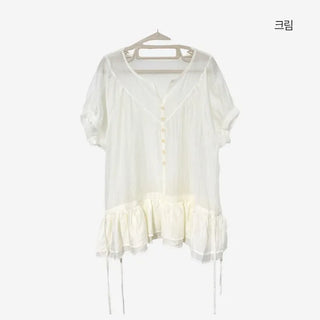 [3 colors] Elise Sheer Shirred Blouse