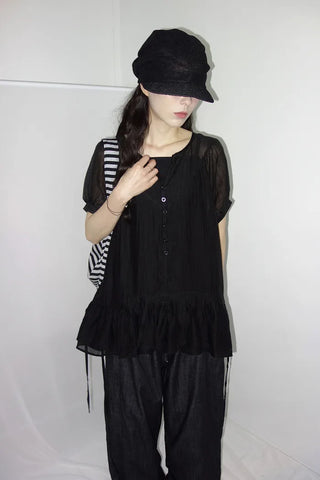 [3 colors] Elise Sheer Shirred Blouse