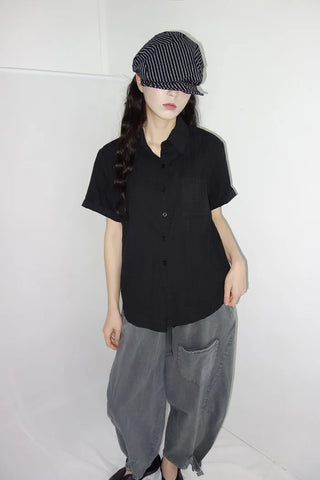 [2 colors] Beach Punching Loose Fit Short Sleeve Shirt