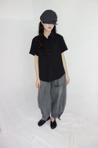 [2 colors] Beach Punching Loose Fit Short Sleeve Shirt