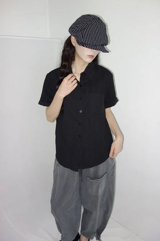 [2 colors] Beach Punching Loose Fit Short Sleeve Shirt