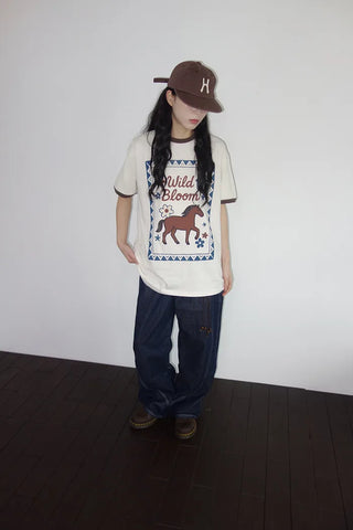 [3 colors] Baho Print Ringer Short-Sleeve T-Shirt