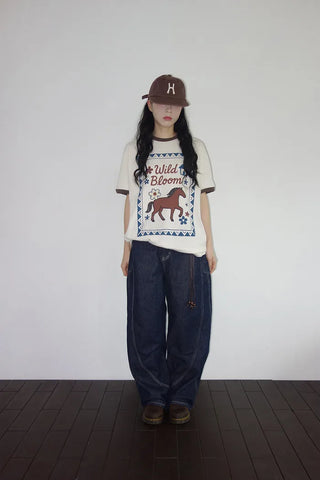 [3 colors] Baho Print Ringer Short-Sleeve T-Shirt