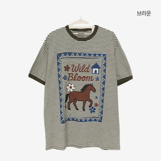 [3 colors] Baho Print Ringer Short-Sleeve T-Shirt