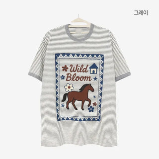 [3 colors] Baho Print Ringer Short-Sleeve T-Shirt