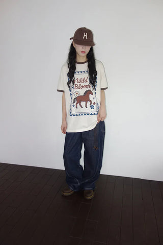 [3 colors] Baho Print Ringer Short-Sleeve T-Shirt