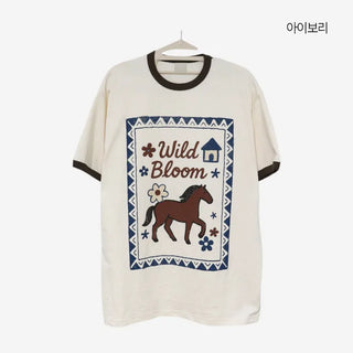 [3 colors] Baho Print Ringer Short-Sleeve T-Shirt