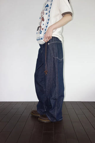 [4 colors] Denim Curved Wide Pants