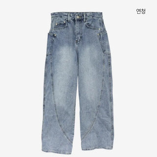 [4 colors] Denim Curved Wide Pants