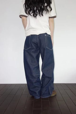 [4 colors] Denim Curved Wide Pants