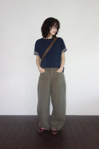 [2 colors] Emma Check Roll-Up Short Sleeve T-Shirt