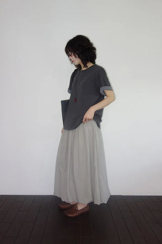 [2 colors] Emma Check Roll-Up Short Sleeve T-Shirt