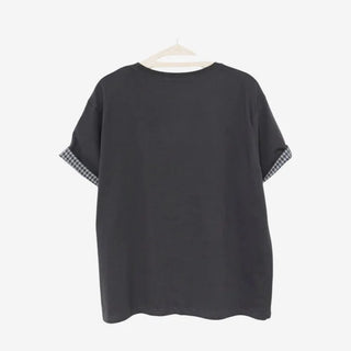 [2 colors] Emma Check Roll-Up Short Sleeve T-Shirt