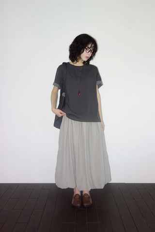 [2 colors] Emma Check Roll-Up Short Sleeve T-Shirt