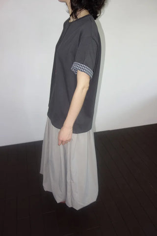 [2 colors] Emma Check Roll-Up Short Sleeve T-Shirt