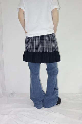 [3 colors] Haron check frill mini skirt