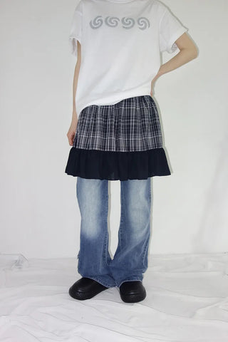 [3 colors] Haron check frill mini skirt