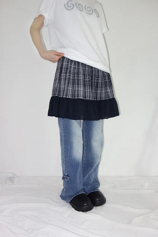 [3 colors] Haron check frill mini skirt